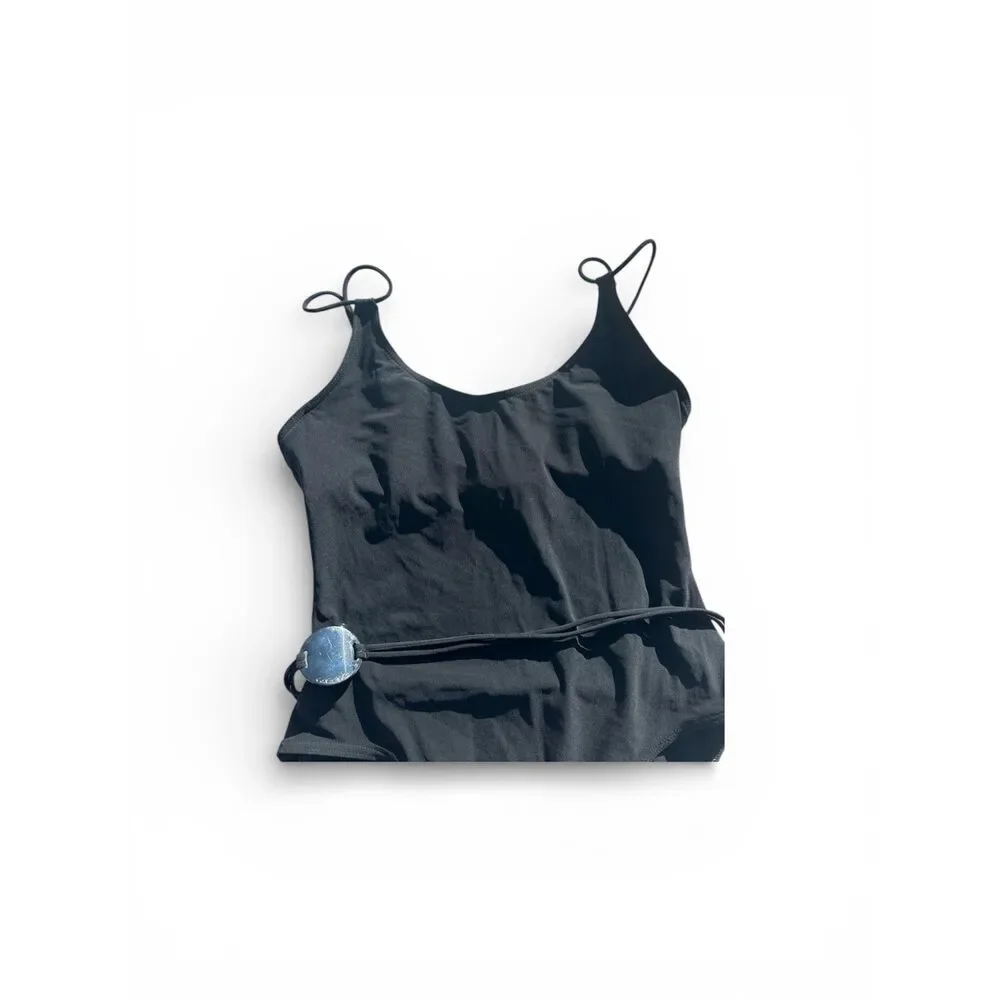 Calvin Klein Black Belted Underwire One-Piece Swimsuit Double Strap Size 10